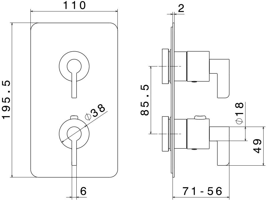 newform Смеситель для душа встраиваемый термостатический на 2 отверстия Blink chic 69838e - 69848e - Вид №2