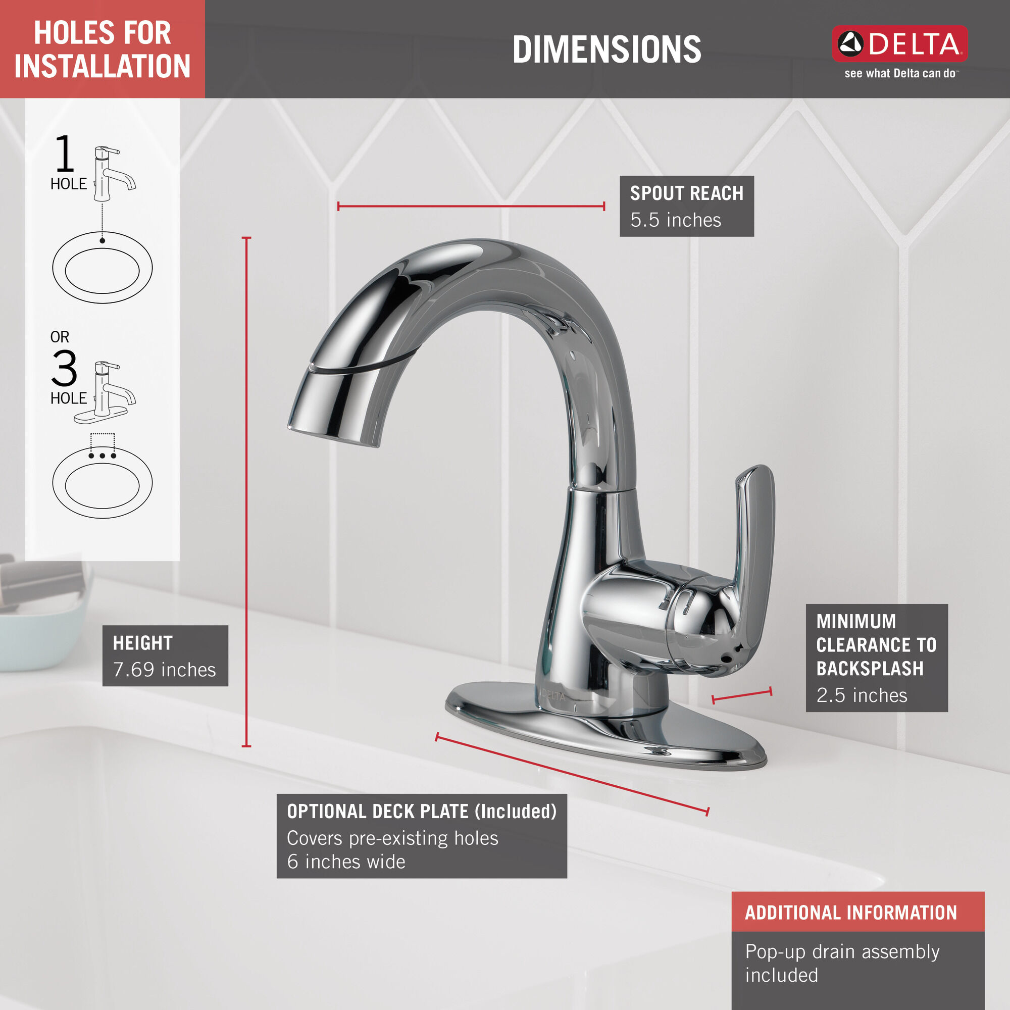 15765LF-PD Выдвижной смеситель для ванной комнаты с одной ручкой Delta Faucet Broadmoor Хром  - Вид №1