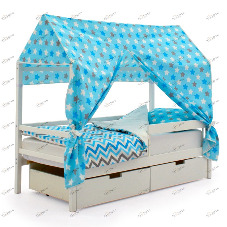 Крыша для кровати-домика текстильная Svogen звезды синий, белый, графит, фон голубой БЕЛЬМАРКО  00-3833102 Голубой Santreyd 