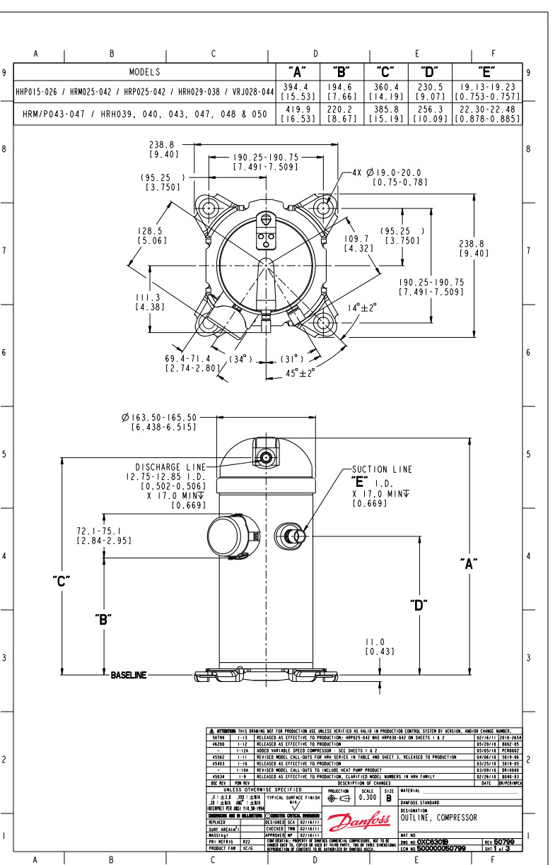 Danfoss H серия — Герметичные спиральные компрессоры, R407C HLP081T4LC6 компрессор спиральный 121L1781  - Вид №5