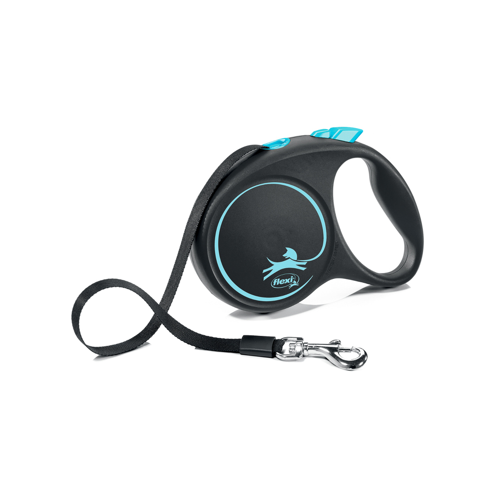 ПР0057827 Рулетка для собак Black Design M (до 25 кг) 5 м лента черный/синий Flexi 