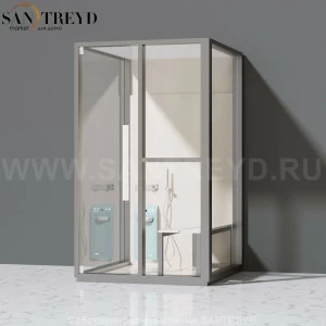 Effegibi H SMALL LO82010001 Комбинированная баня: хаммам и душ. Установка: к стене. Правая дверь. Мощность: 3 кВт макс. Размеры: длина 131 см, ширина 92 см. Отделка: матовый лакированный серый аллюминий и бежевый ламинат из керамогранита.