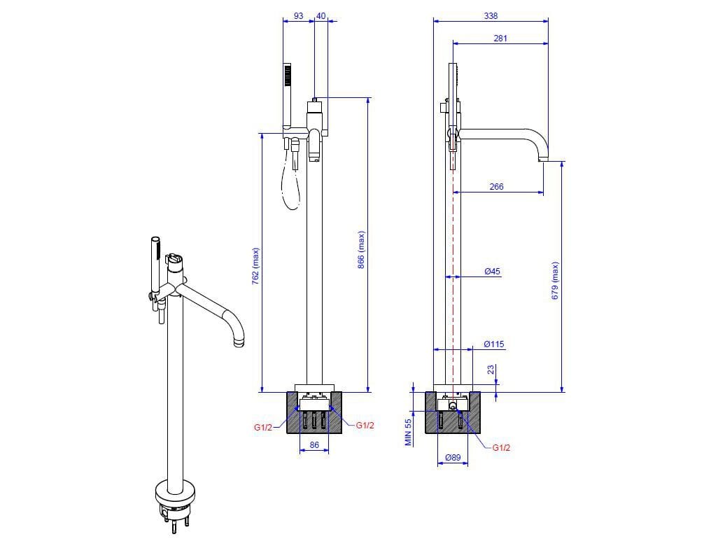 Термостатический смеситель для ванны из хромированной латуни Bugnatese Kobuk ARCH-00097756 - Вид №1