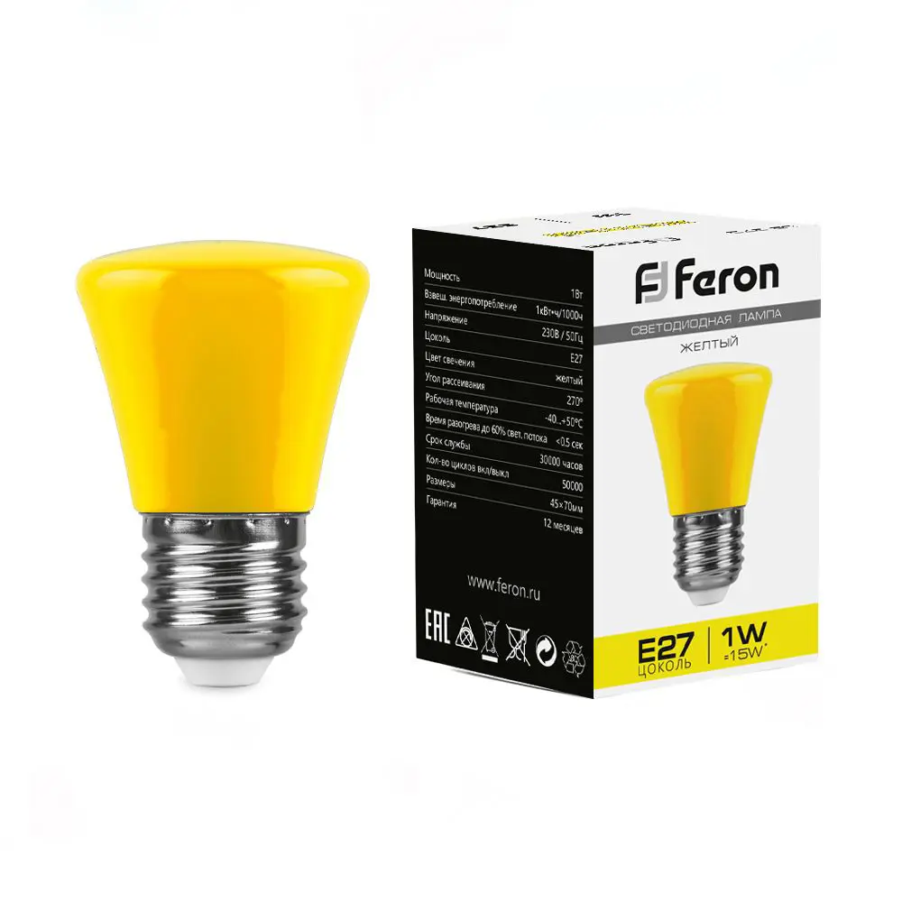 Лампа светодиодная Feron E27 LB-372 230 В 1 Вт свеча желтый цвет света STLM-2146997 - Вид №1