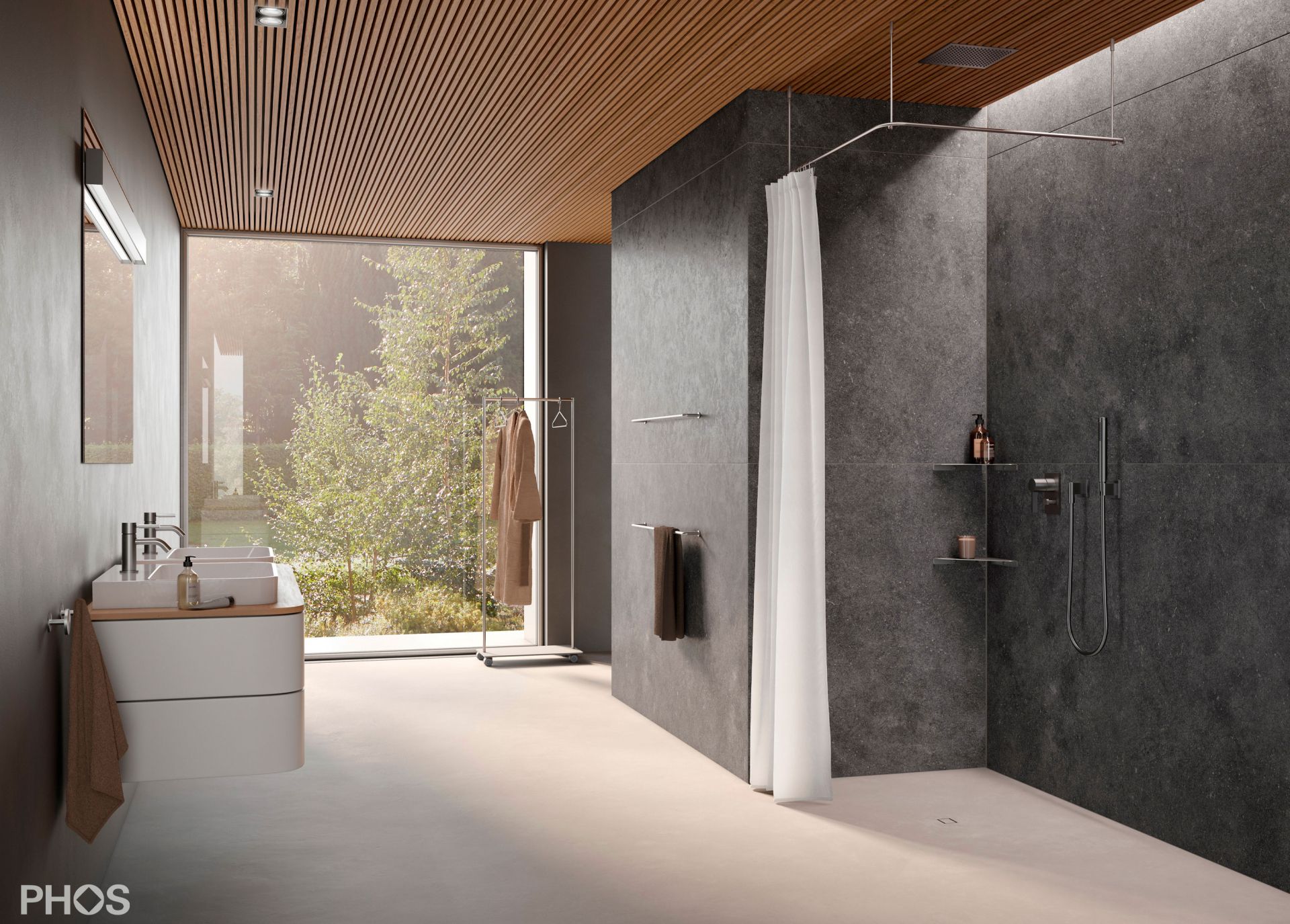 DSE950F L-образный карниз для душевой занавески, 95 x 95 см, для крепления к потолку PHOS  - Вид №1