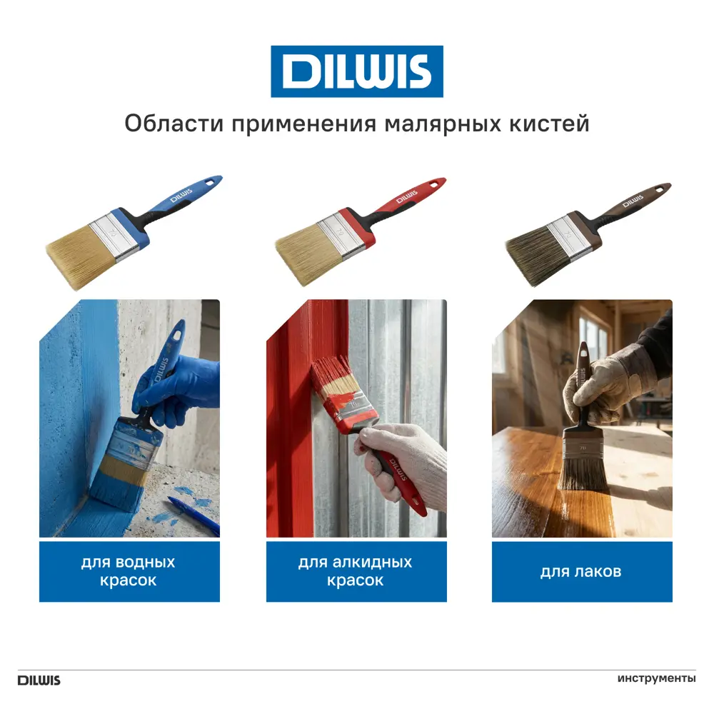 Кисть плоская для водных красок 30 мм DILWIS синтетическая щетина 89443184 STLM-2163901  - Вид №3
