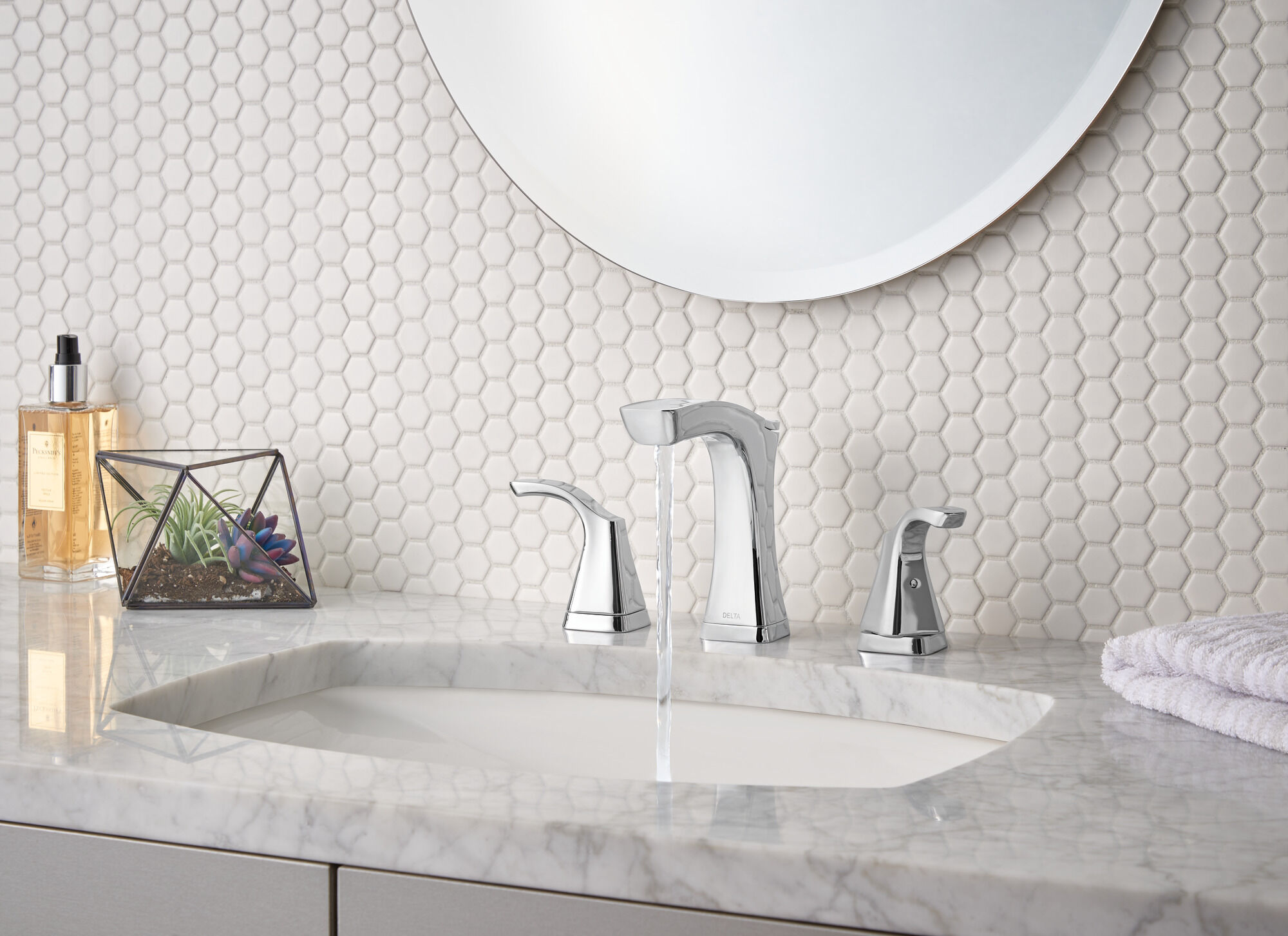 3552-PNMPU-DST Смеситель для ванной комнаты с двумя ручками - металлический всплывающий Delta Faucet Tesla Полированный никель - Вид №7