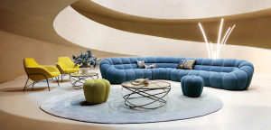 Круглый пуф из ткани