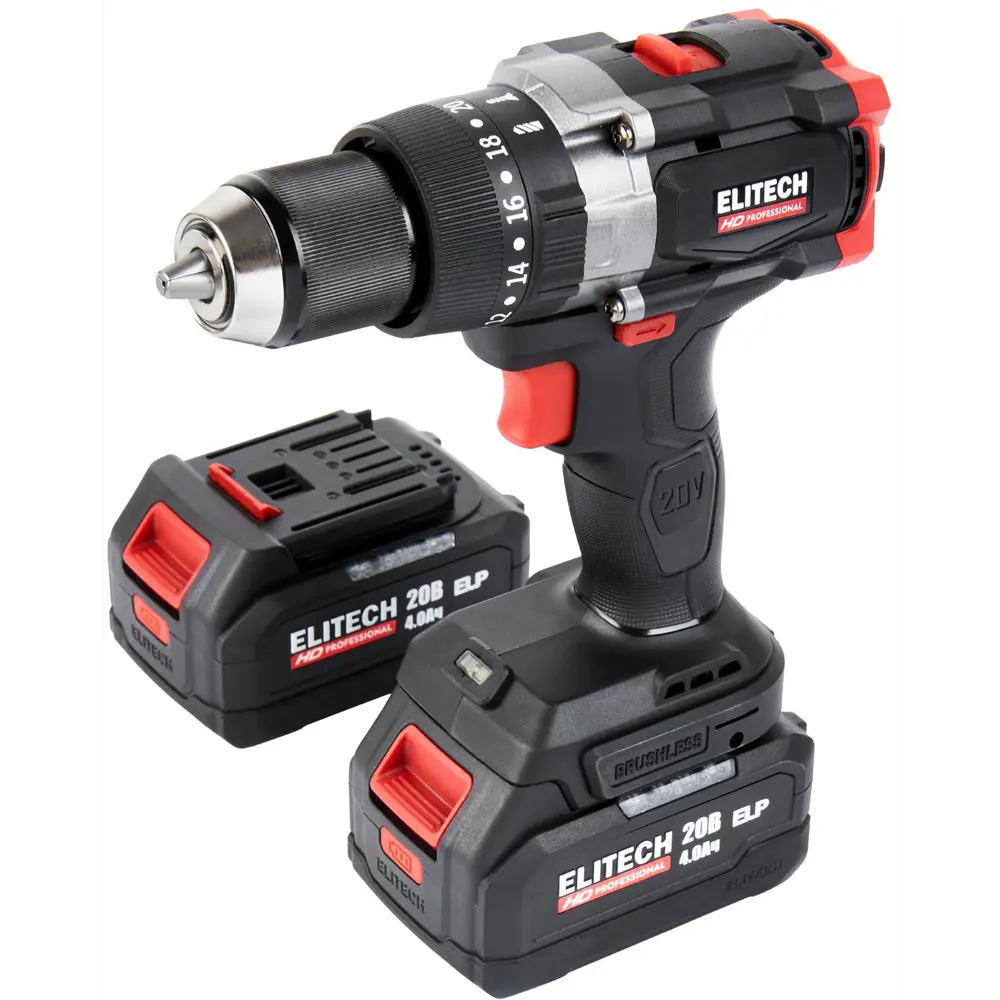 89399011 Дрель-шуруповерт аккумуляторная бесщеточная Elitech HD CD 20BL2 20 В Li-ion 2x4 Ач STLM-1422223  - Вид №8