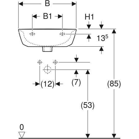 500.375.01.1 Geberit Renova Handwaschbecken mit asymmetrischem Überlauf Geberit  - Вид №3