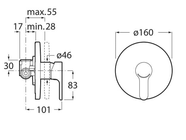 Однорычажный встраиваемый смеситель для душа Roca L20 ARCH-00039597 - Вид №2