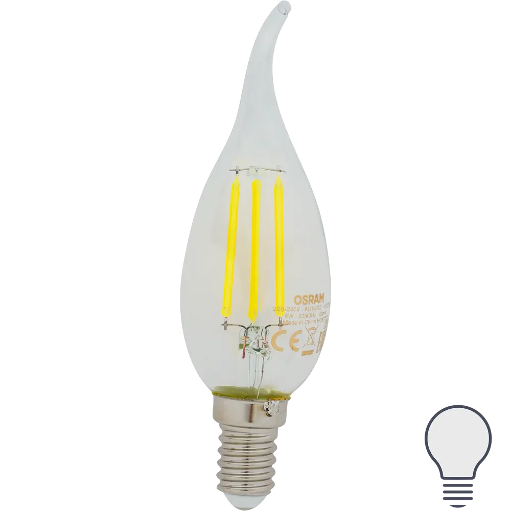 Лампа светодиодная Osram E14 220 В 5 Вт свеча на ветру 660 лм холодный белый свет 82057137 STLM-2074819 