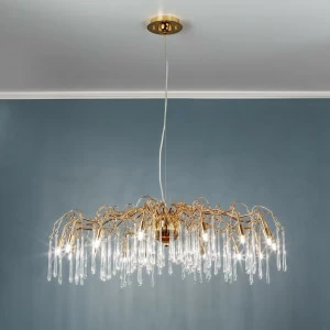 Люстра подвесная со стеклянными подвесками на 15 ламп золото Frezia Light 116714 FREZIA LIGHT ДИЗАЙНЕРСКИЕ 00-3953612 Золото;прозрачный
