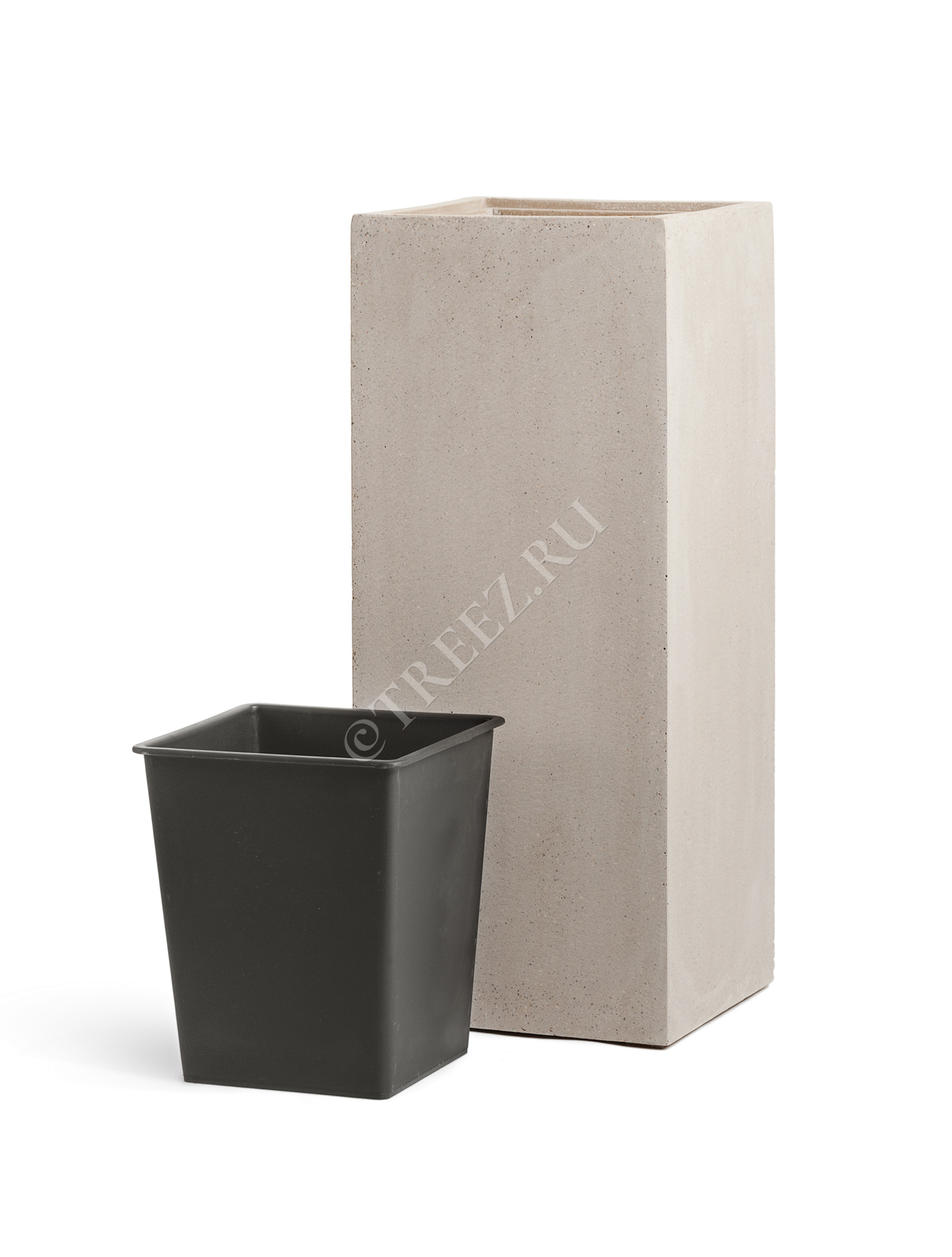 41.3317-02-010-BE-75 Кашпо  Effectory - серия Beton - Высокий куб - Белый песок Цветочная коллекция  - Вид №2