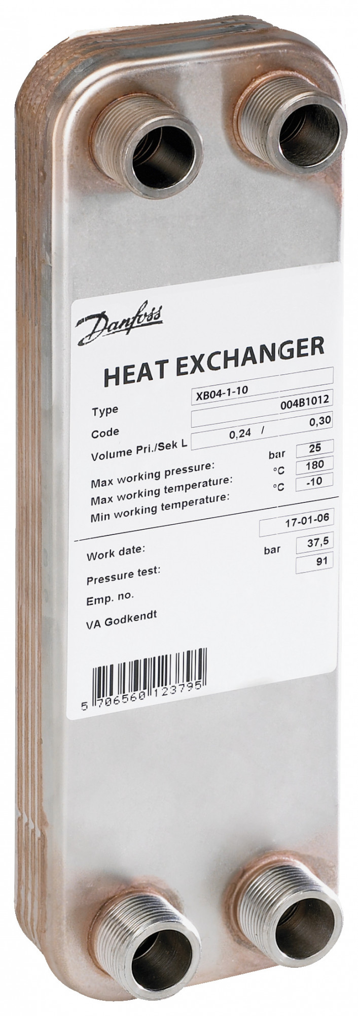 Danfoss Паяный пластинчатый теплообменник серии XB04 XB 04-1 10 G 3/4Ax20mm 004B1012 