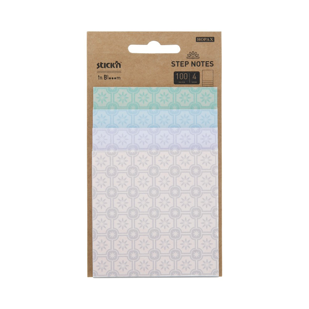 28073 Блок самоклеящийся бумажный inBlooom 70 г/м2 100 л. пастель 4 цвета в упаковке Stick`n 