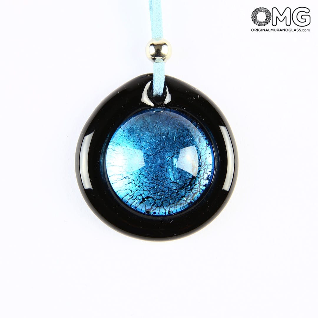 2469 ORIGINALMURANOGLASS Круглая голубая подвеска из стекла соммерсо - муранское стекло - Original Murano Glass OMG 5 см  - Вид №1
