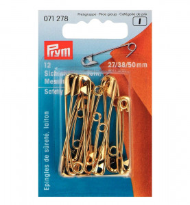 071278 Булавки английские ассорти латунь в блистере 12 шт № 1-3, под золото PRYM