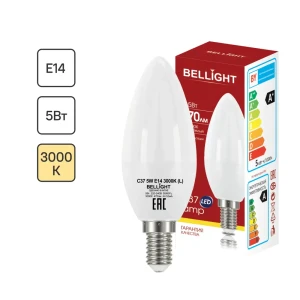 Лампа светодиодная Bellight E14 220-240 В 5 Вт свеча матовая 470 лм теплый белый свет