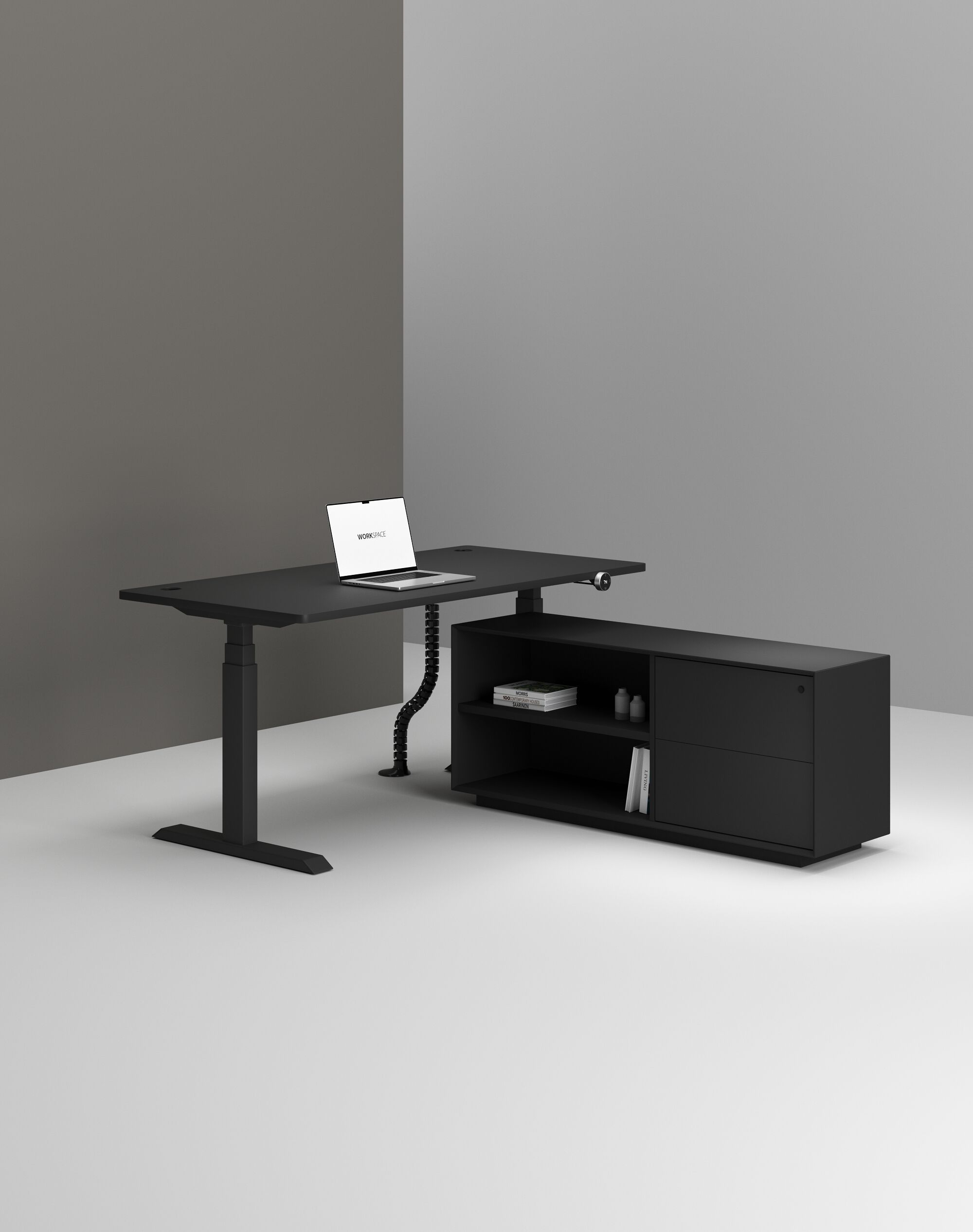 Деревянный регулируемый по высоте угловой стол со встроенной полкой WORKSPACE MAX PRO DUAL MOTOR ARCH-00146702 - Вид №1