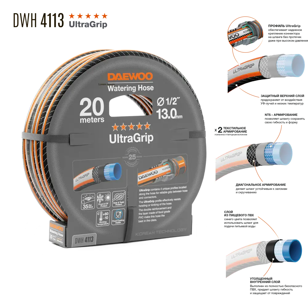 Садовый шланг Santreyd UltraGrip 20 м с пищевым ПВХ и двойным армированием 89358817 STLM-0959247 - Вид №2