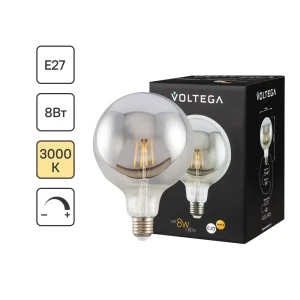 Диммируемая филаментная лампа Voltega G125 дымчатая 8Вт E27 теплый белый свет 89345986