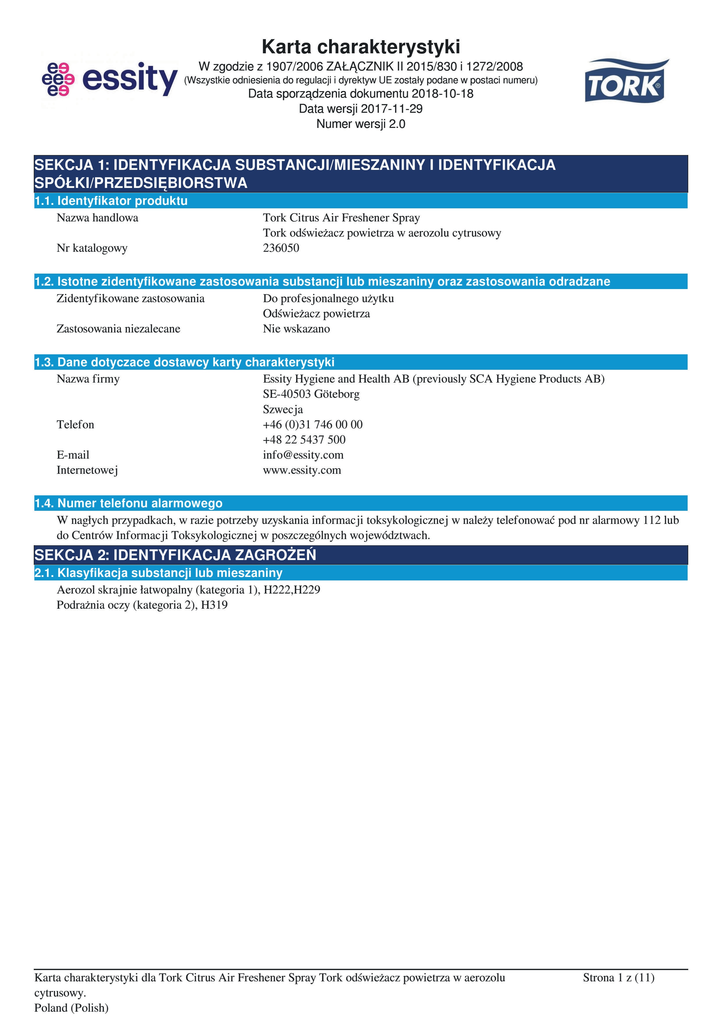 23605038 Цитрусовый спрей-освежитель воздуха Tork  - Вид №1