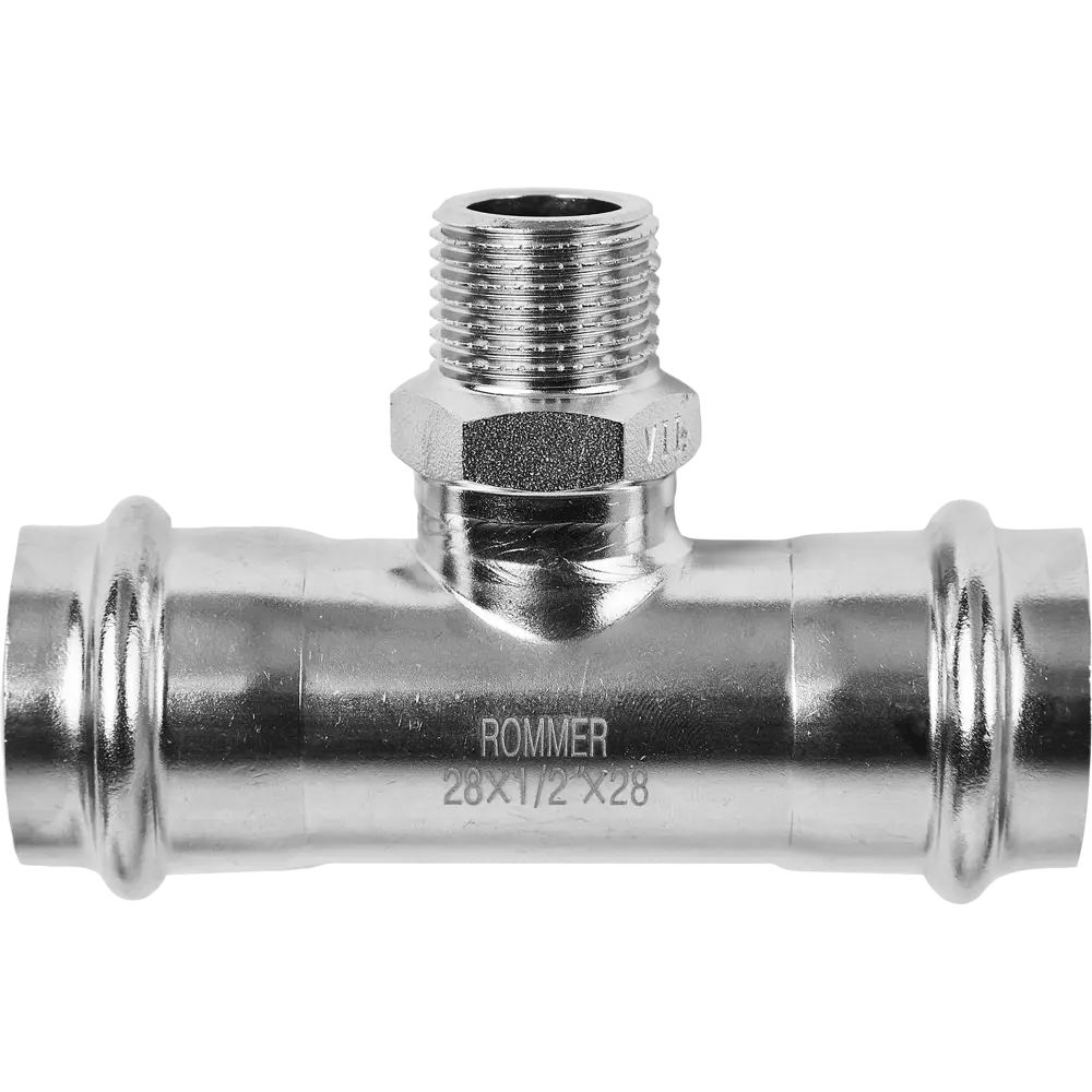 Тройник переходной Rommer 1/2"x28 мм ВПр-НР нержавеющая сталь STLM-2143028 - Вид №1