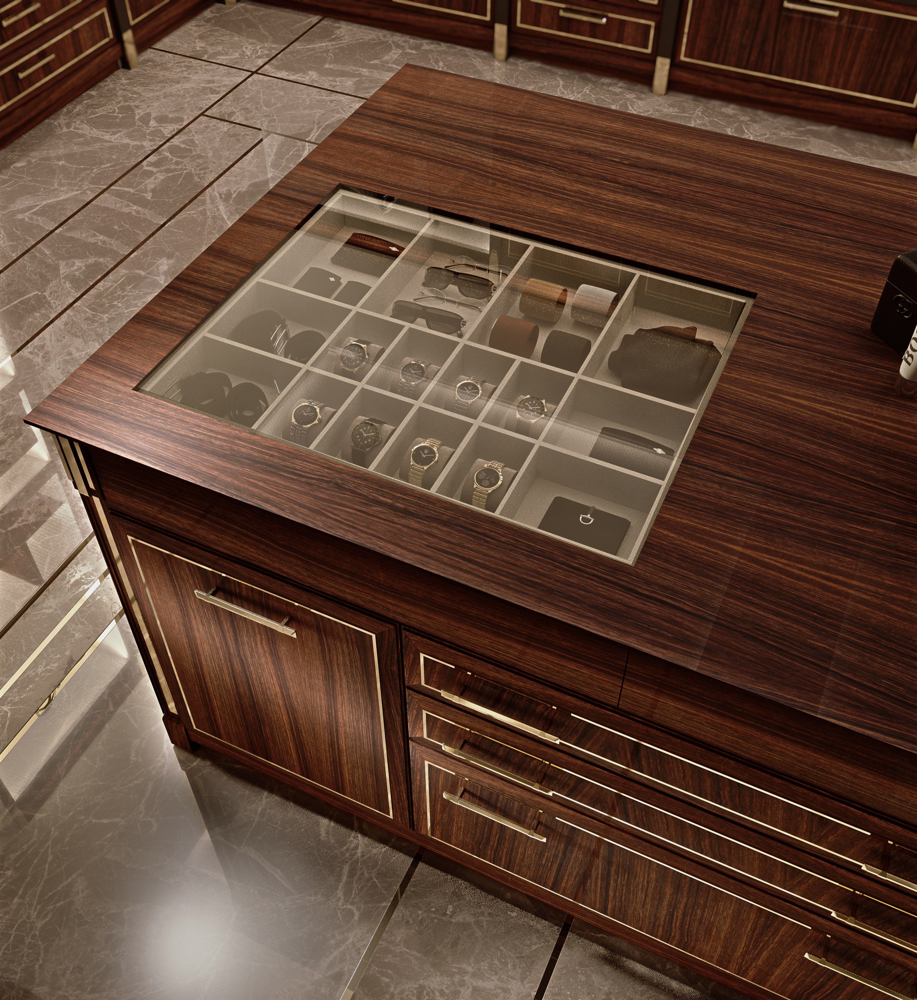 Деревянная секционная угловая гардеробная со встроенным освещением Martini Interiors сущность ARCH-00087740 - Вид №1