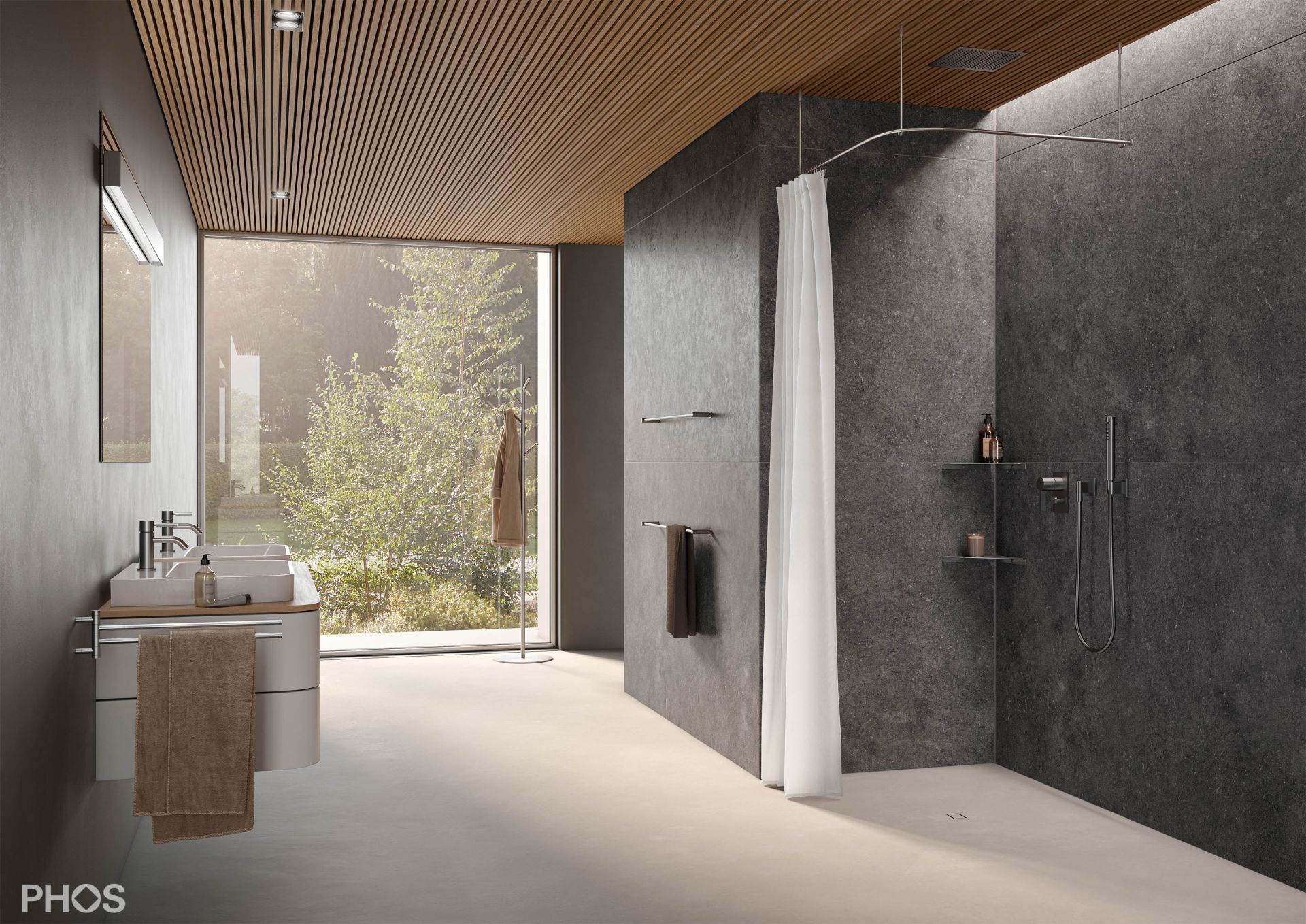 DSB300-850F Стержень для душевой занавески четверть круга с радиусом дуги 30 см, 85 x 85 см для крепления к потолку PHOS  - Вид №4