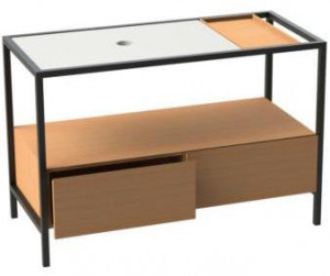 STA 120 01 Мебель для подвешивания и подставки Azzurra ceramica Основание из крашеного металла в комплекте с индивидуальной полкой с деревянной верхней частью для предметов и шкафом с 2 ящиками со встроенным держателем для полотенец HANG&STAND