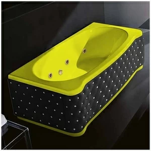 Ванна Gruppo treesse New Classic Young STX-V674B-DX-KCS-ZZ жёлтая с золотой фурнитурой гидромассажем и дезинфекцией прямоугольная правая чёрная кожа кристаллы сваровски