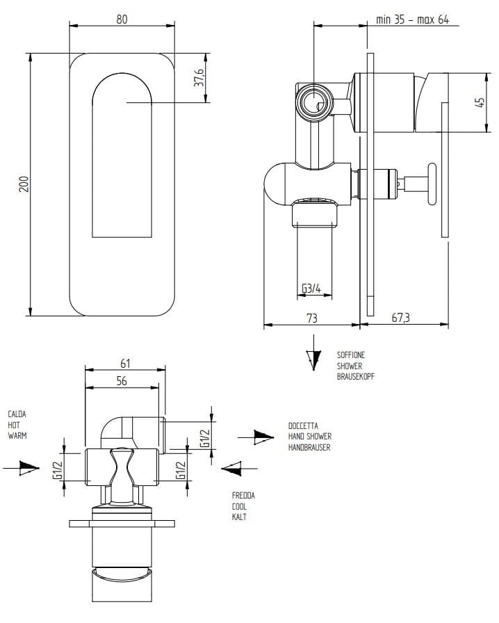 Смеситель для душа с ручным душем Zazzeri 100 ARCH-00092102 - Вид №2