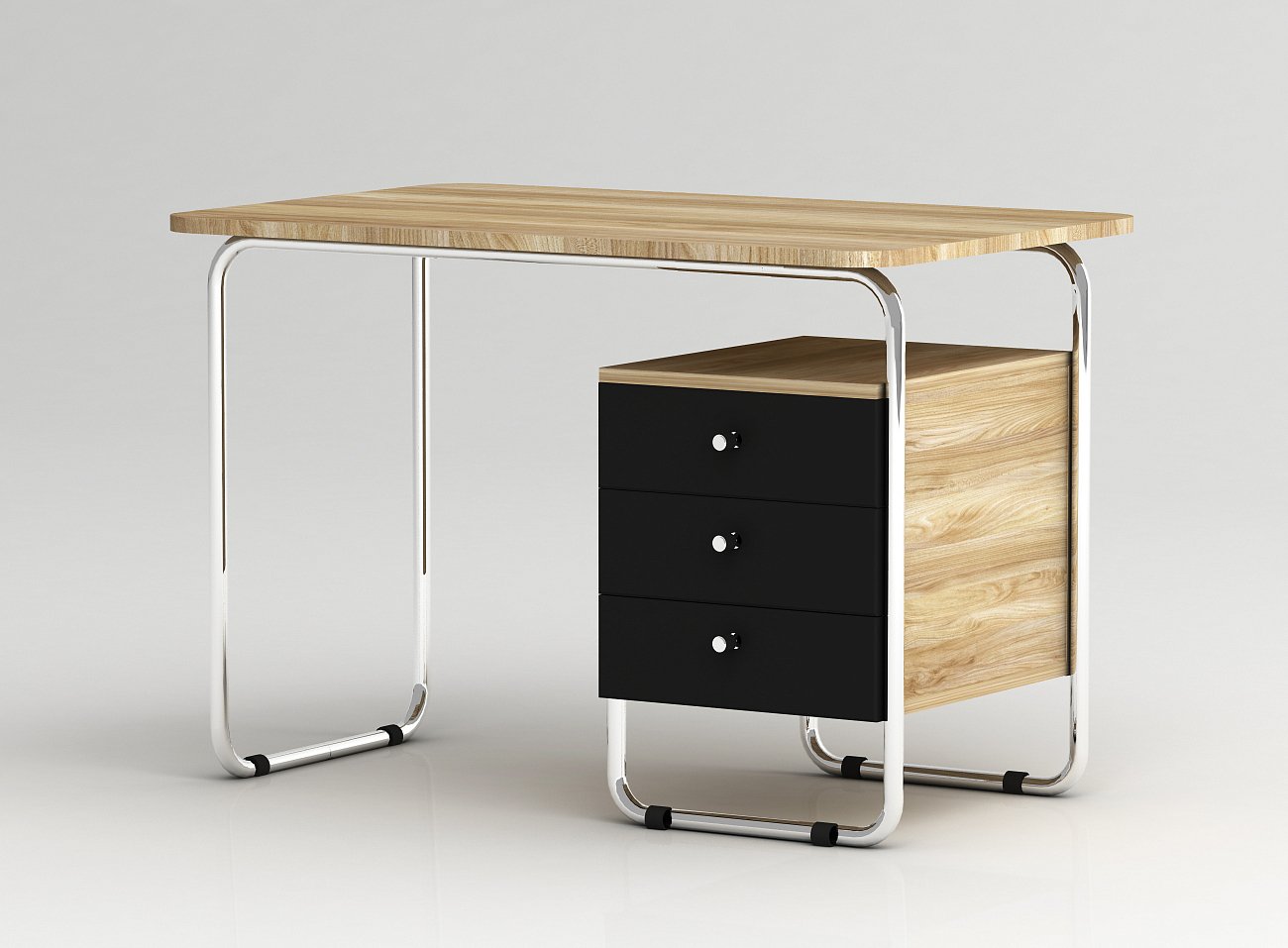 Стол рабочий письменный на металлических ножках со светло-серой тумбой Bauhaus WOODI  00-3966078 Беленый дуб;бежевый;серый  - Вид №1