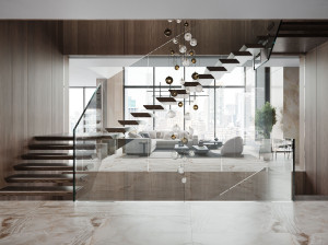 Лестница из дерева и стекла