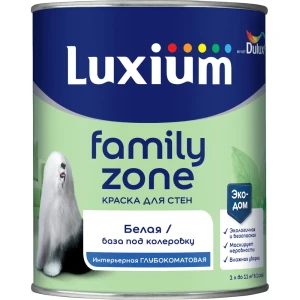 Краска для внутренних покрытий моющаяся Luxium Family Zone глубокоматовая цвет прозрачный база BC 0.9 л