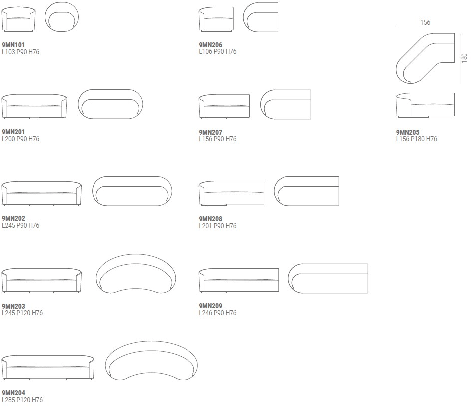 Marelli Изогнутый диван из ткани Moon sun-id-1418419 - Вид №12