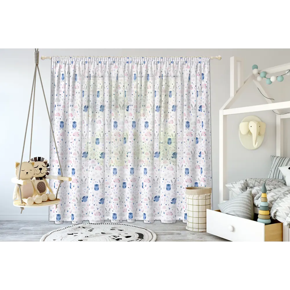 Тюль 1 м/п Совы и зайцы вуаль 300 см цвет сине-серый GARDEN STLM-2178622 - Вид №3
