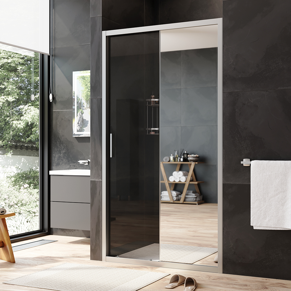 W90G-110-1-195MMir Solo Дверь душевая 110х195 стекло зеркальное профиль матовый хром AM.PM Gem