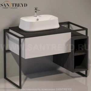 Консоль металлическая с ящиком и открытыми полками FRAME серый ясень