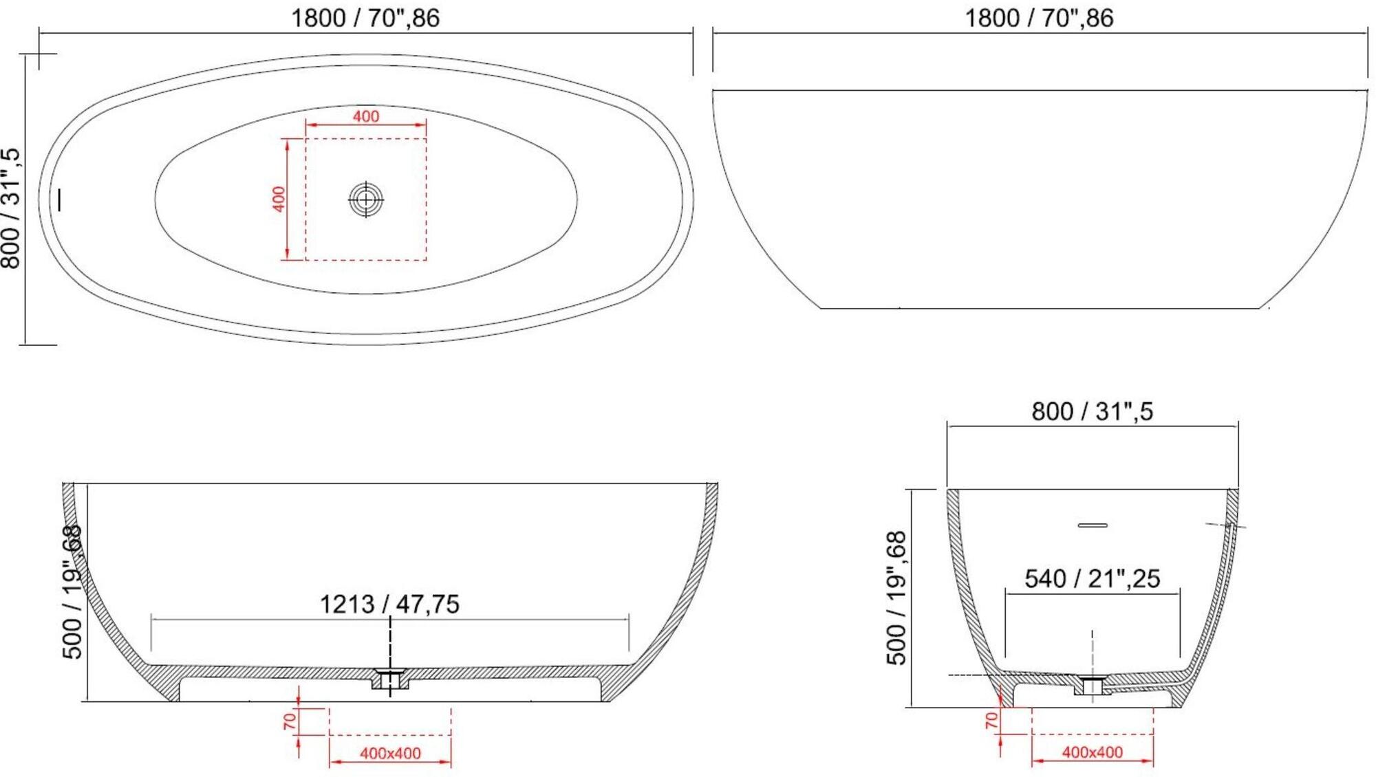 MOMA Design Овальная ванна с твердой поверхностью на ножках  Prv  - Вид №4