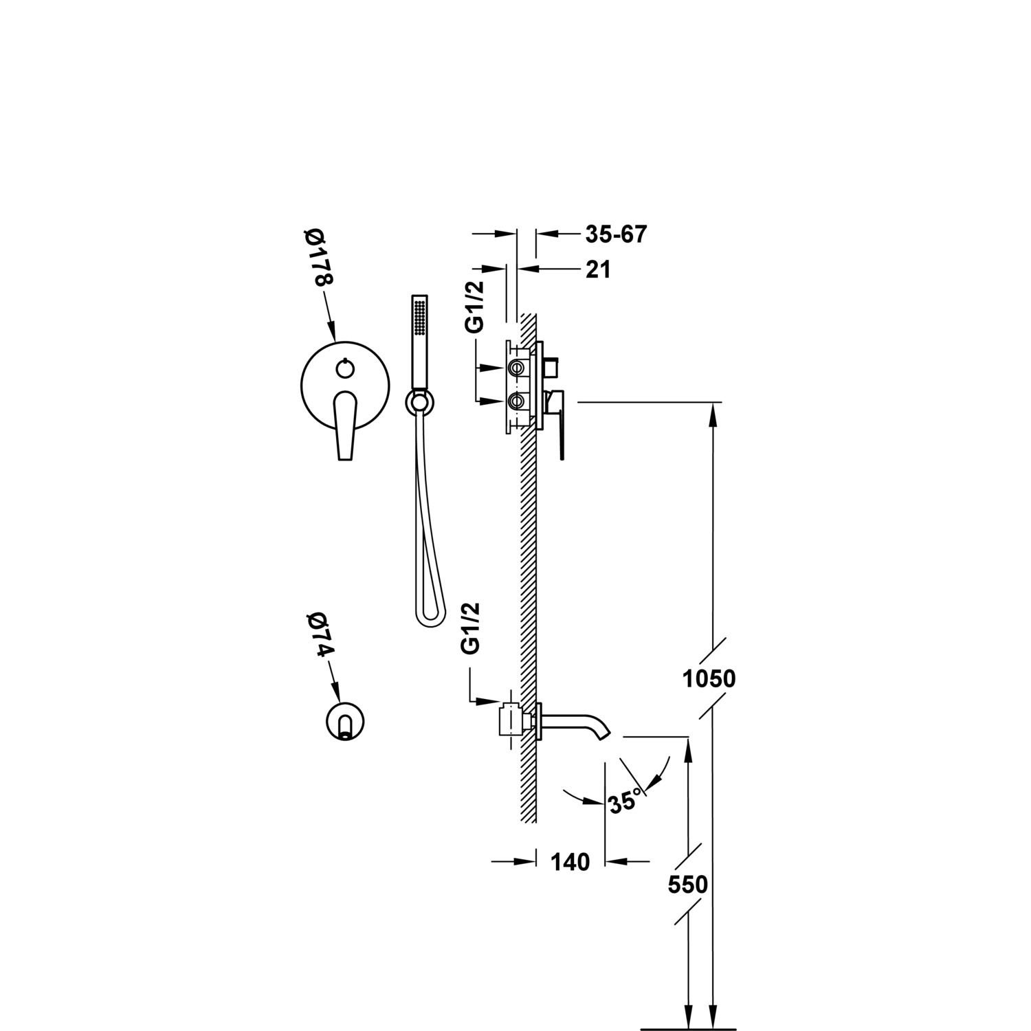 Комплект 2-ходовых скрытых смесителей с одной ручкой CLASS Rapid-box для ванны и душа-20528006 TRES  - Вид №1