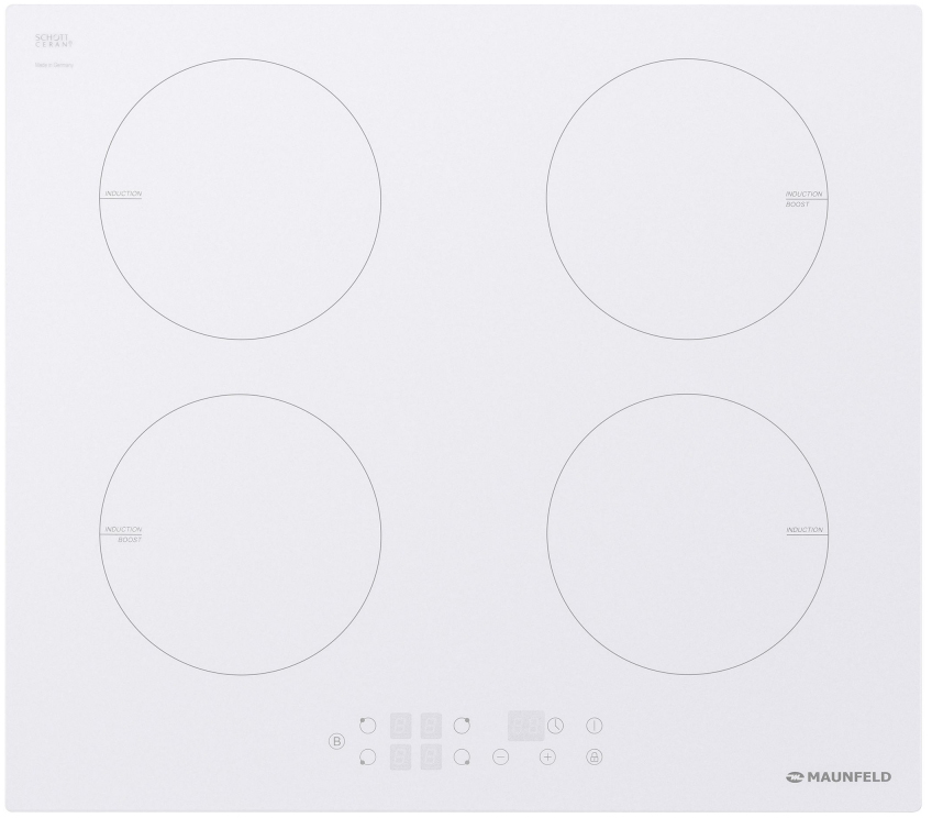 EVI.594-WH Электрическая индукционная панель / индукционная, индукционная варочная панель 60см, сенсорное управление, индикация нагрева, таймер, 2 бустера, защита от детей, детектор диаметра посуды, белая Maunfeld Maunfeld Light Santreyd 
