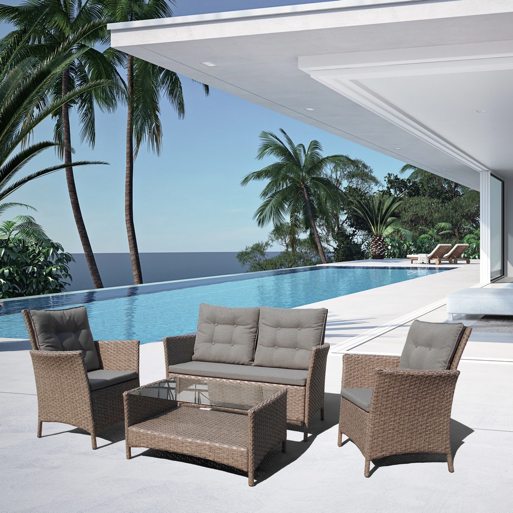 AFM-804 Beige/Grey Плетеный комплект для отдыха с диваном AFM-804 Beige Afina 