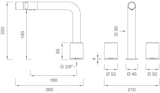Ceadesign Смеситель на 3 отверстия с изливом Up & down Udt 16 - Вид №1