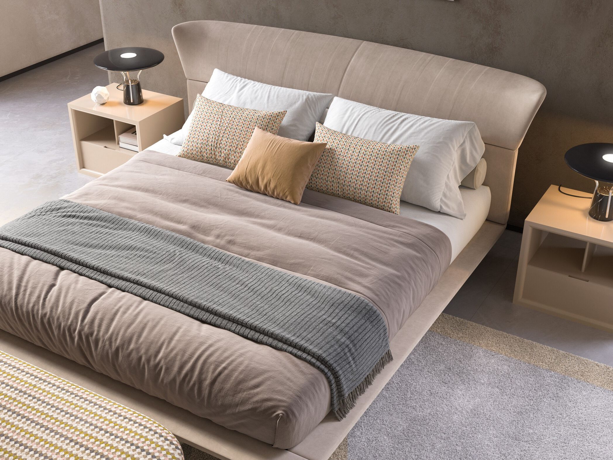 Двуспальная кровать из ткани с мягким изголовьем CPRN HOMOOD Shapes 2025 ARCH-00144921 - Вид №1