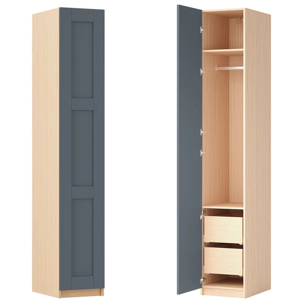 Шкаф распашной Реймс серый с  2 полками, штангой и 2 ящиками 40х232,2х54,5 ЛДСП каркас дуб комано Santreyd Лион STLM-2038937 - Вид №2