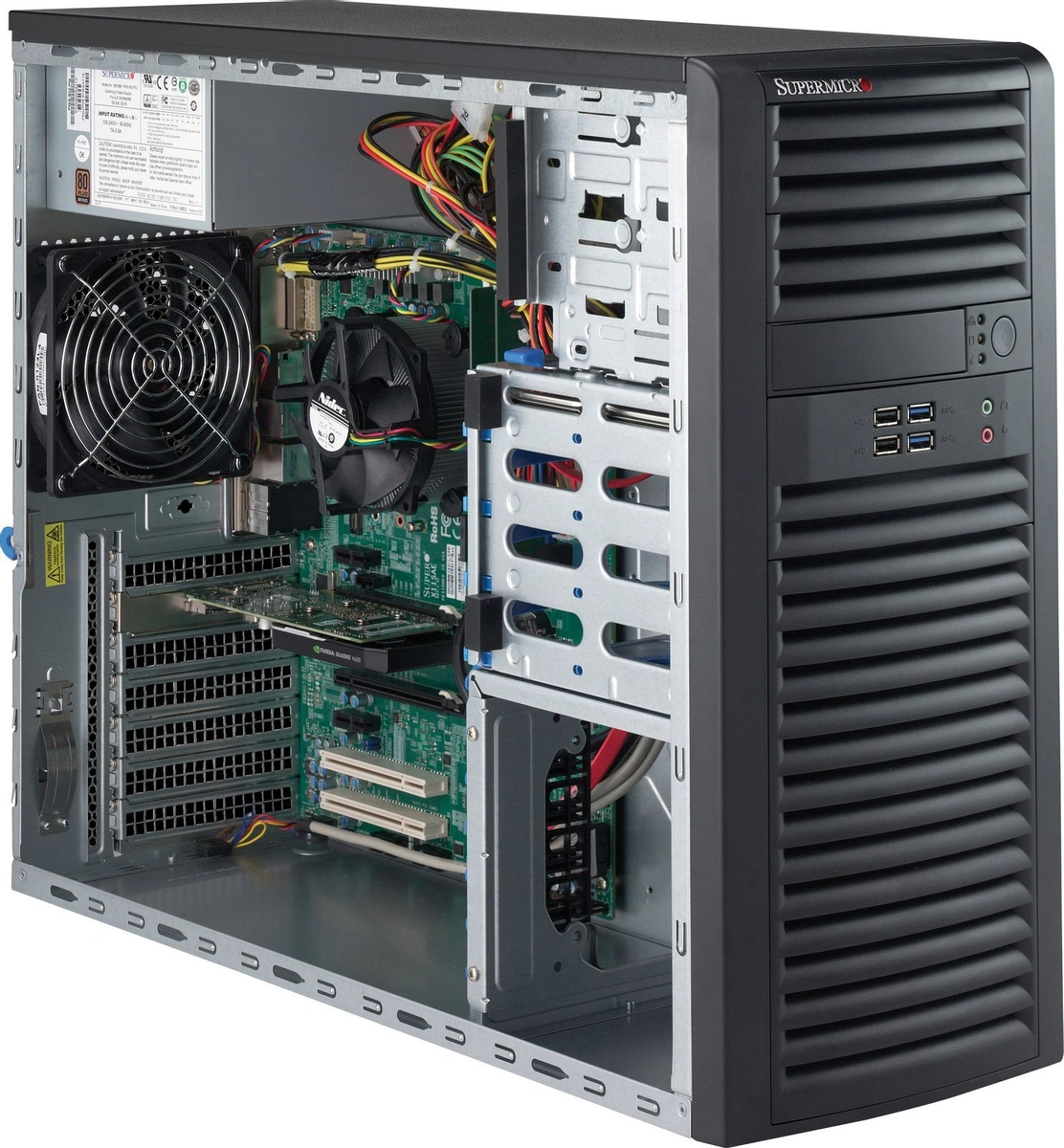 SYS-5039A-IL superworkstation (x11sae, cse-732d4-500b) (single socket h4 (lga 1151) supports intel® xeon® processor e3-1200 v6/v5, intel® c236 chipset, 4xddr4 up to 64gb unbuffered ecc/non-ecc udimm, 4 internal 3.5" hdd or 4 internal 2.5" sata hdd (opt.) Santreyd  - Вид №1