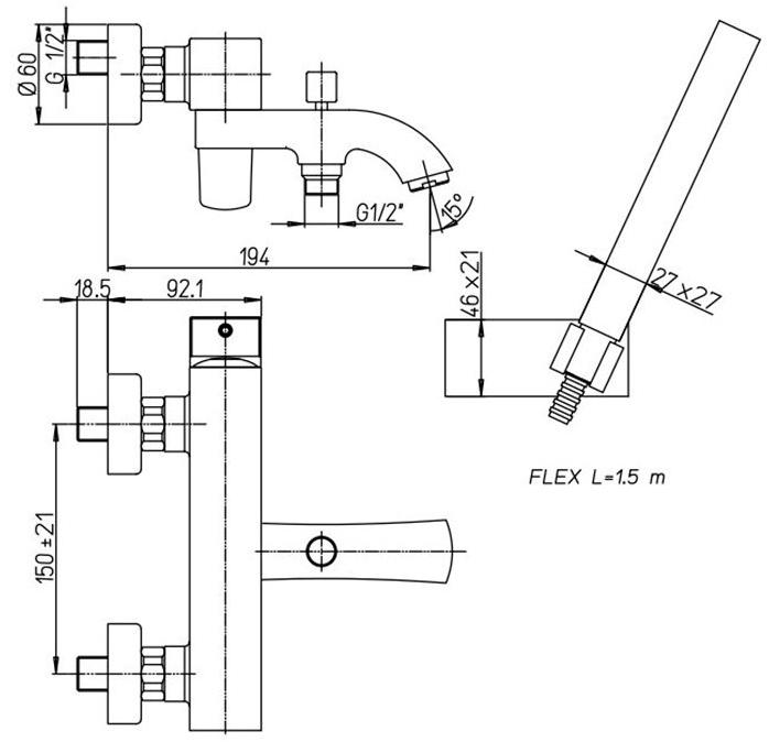 Paini Lady 89PW105 смеситель для ванны с аксессуаром - Вид №1