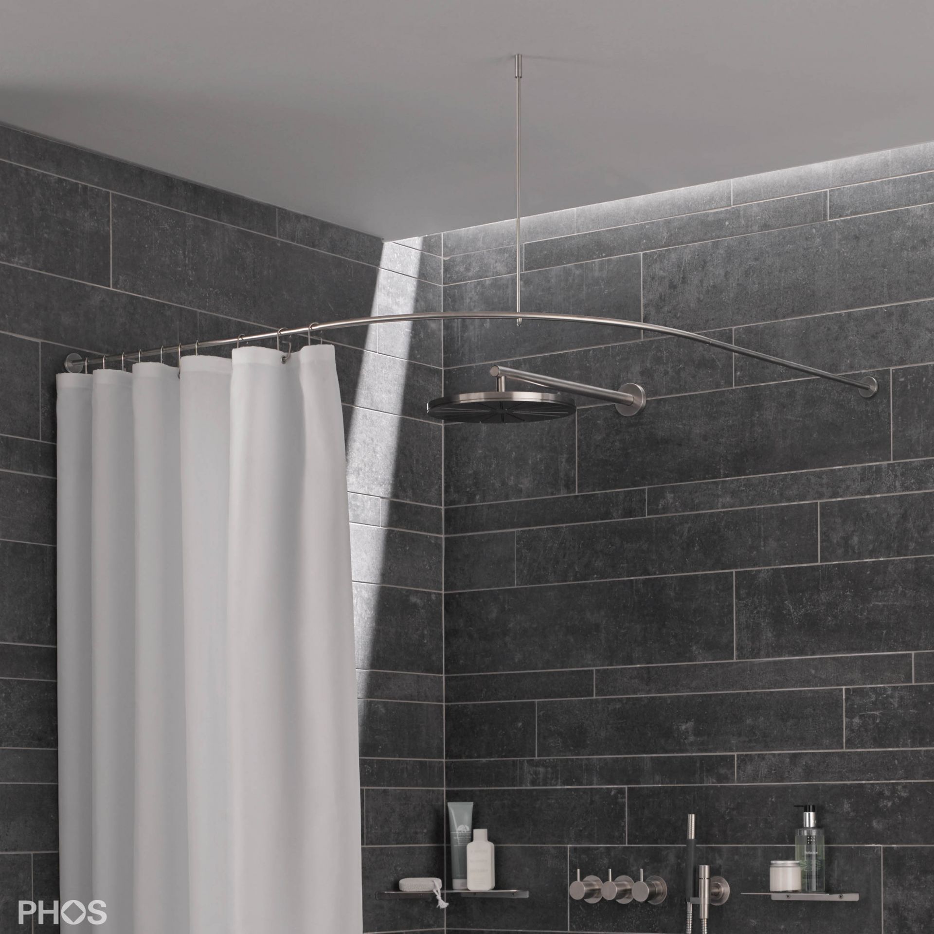 DSB550-800K45 Квадрант штанги для душевой занавески с радиусом дуги 55 см, 80 x 80 см для приклеивания к стене PHOS 